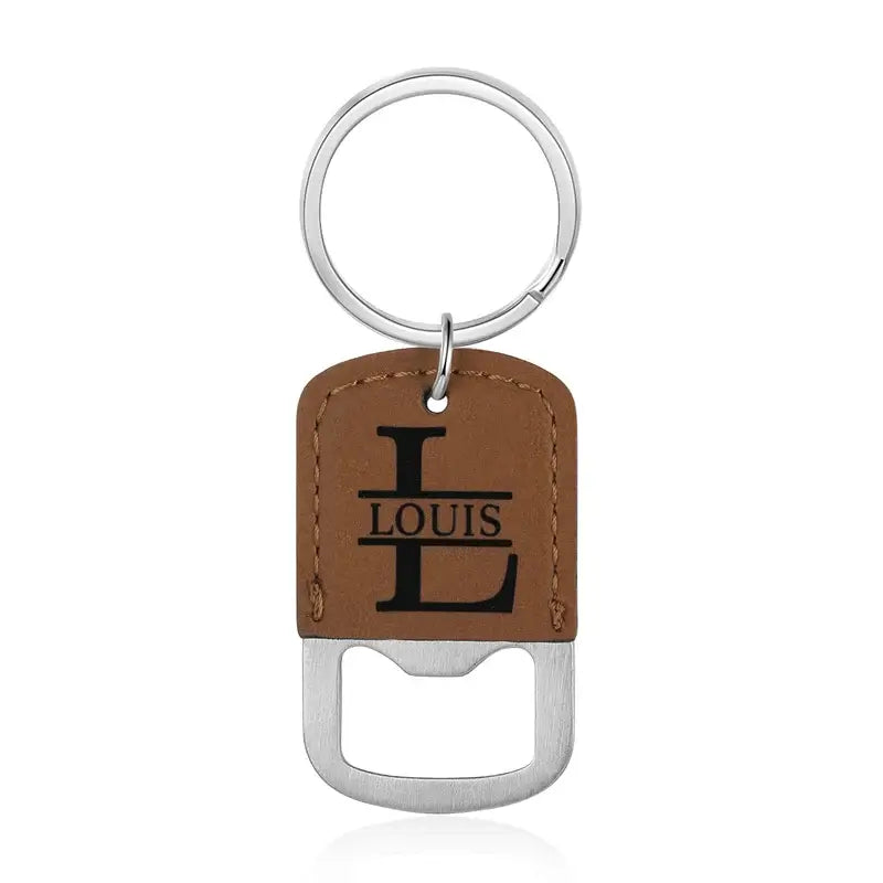 Bottle Opener Keyring | Men's Leather Keyring | Initial Keyring | Name Keyring