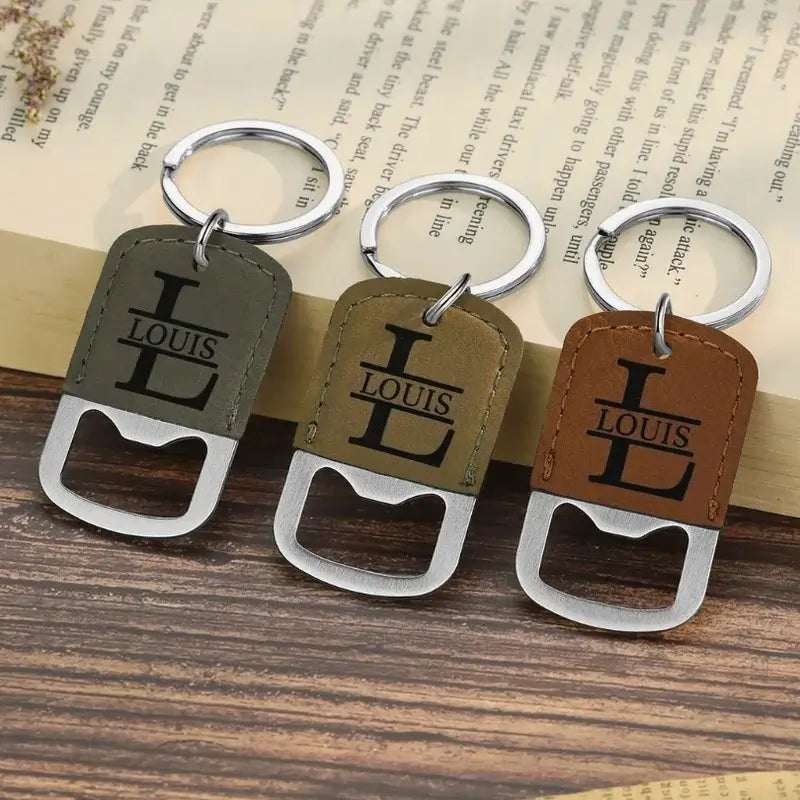 Bottle Opener Keyring | Men's Leather Keyring | Initial Keyring | Name Keyring