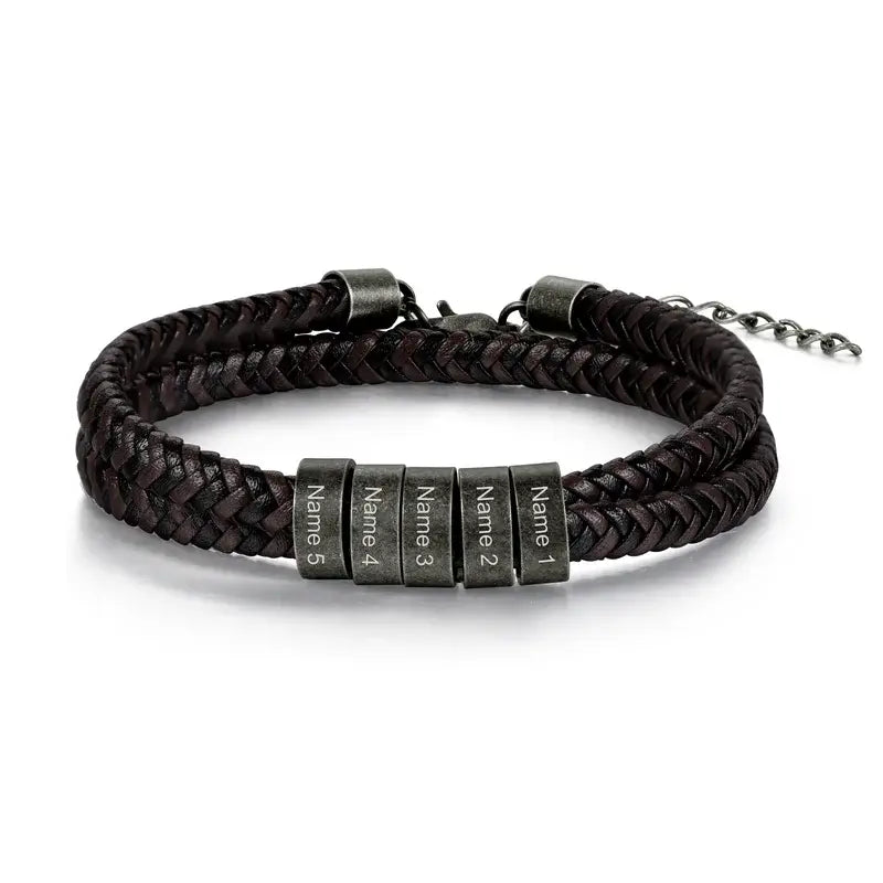 Braided Leather Men's Personalised Bracelet | Men's Name Bracelet | Men's Engraved Bracelet
