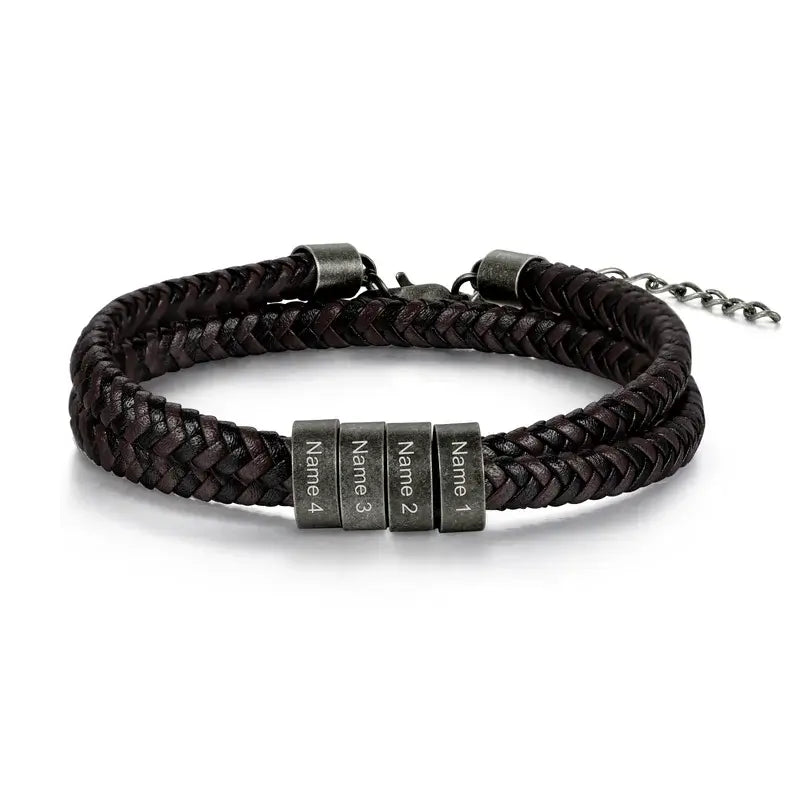 Braided Leather Men's Personalised Bracelet | Men's Name Bracelet | Men's Engraved Bracelet