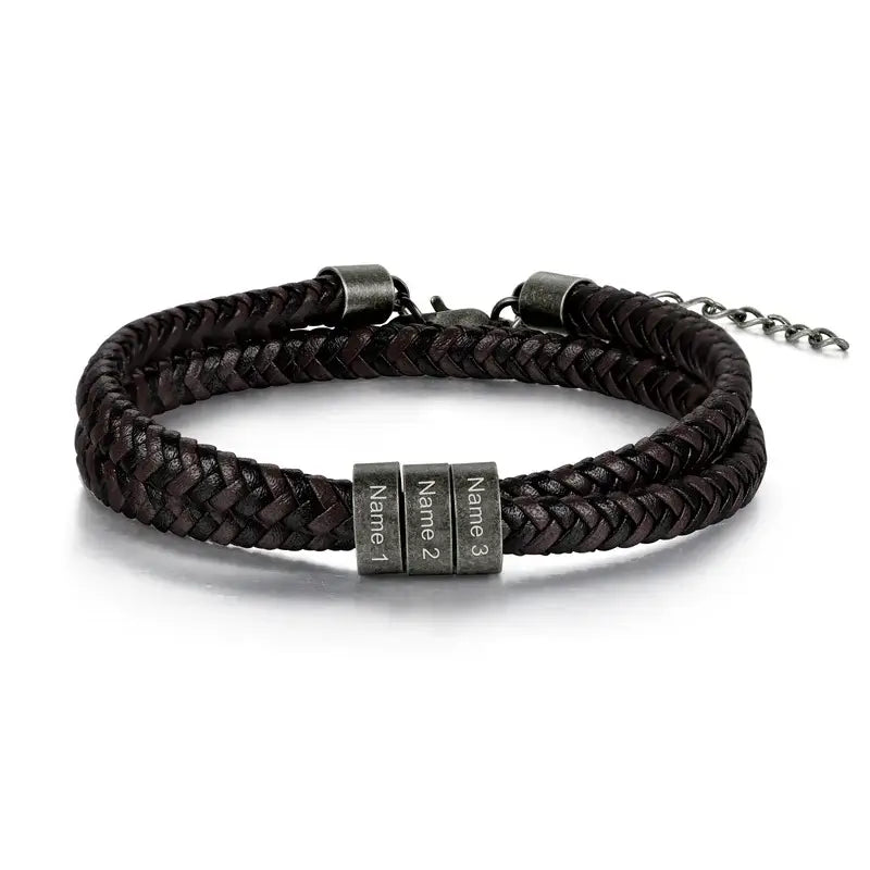 Braided Leather Men's Personalised Bracelet | Men's Name Bracelet | Men's Engraved Bracelet