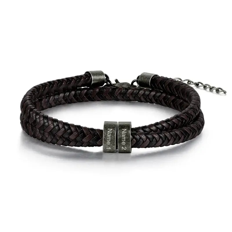 Braided Leather Men's Personalised Bracelet | Men's Name Bracelet | Men's Engraved Bracelet