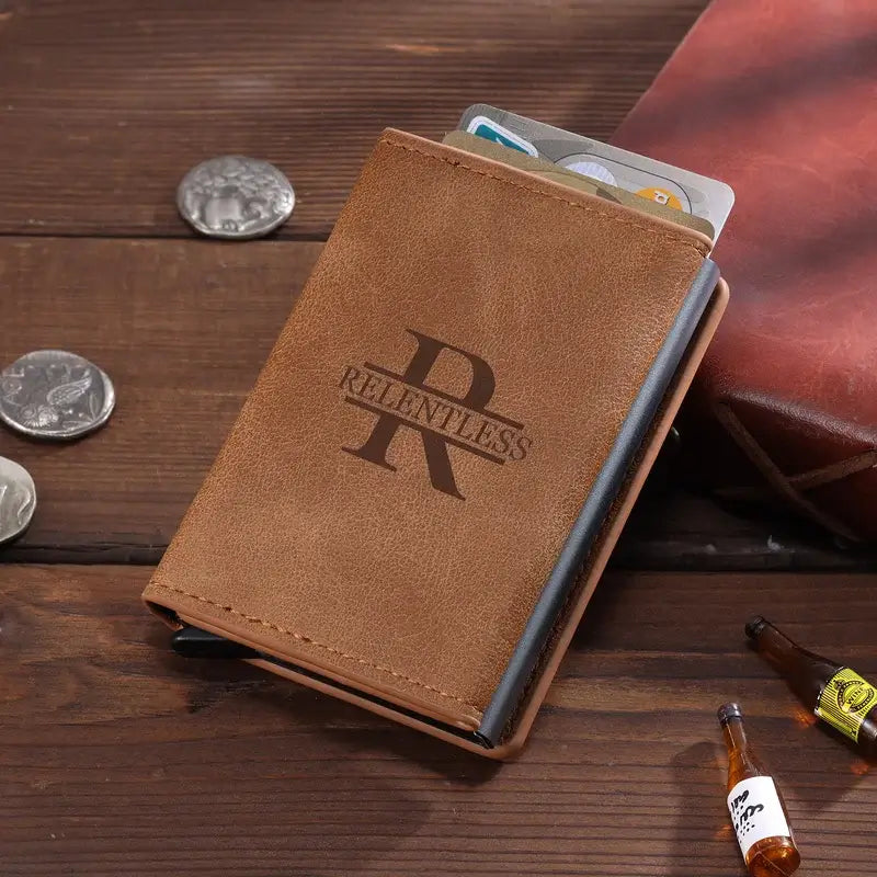 Brown Leather Men's Personalised Wallet with Engraving