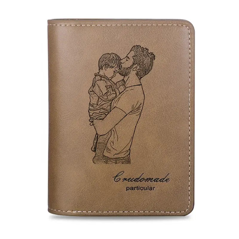 Brown Leather Personalised Photo Engraved Wallet for Men