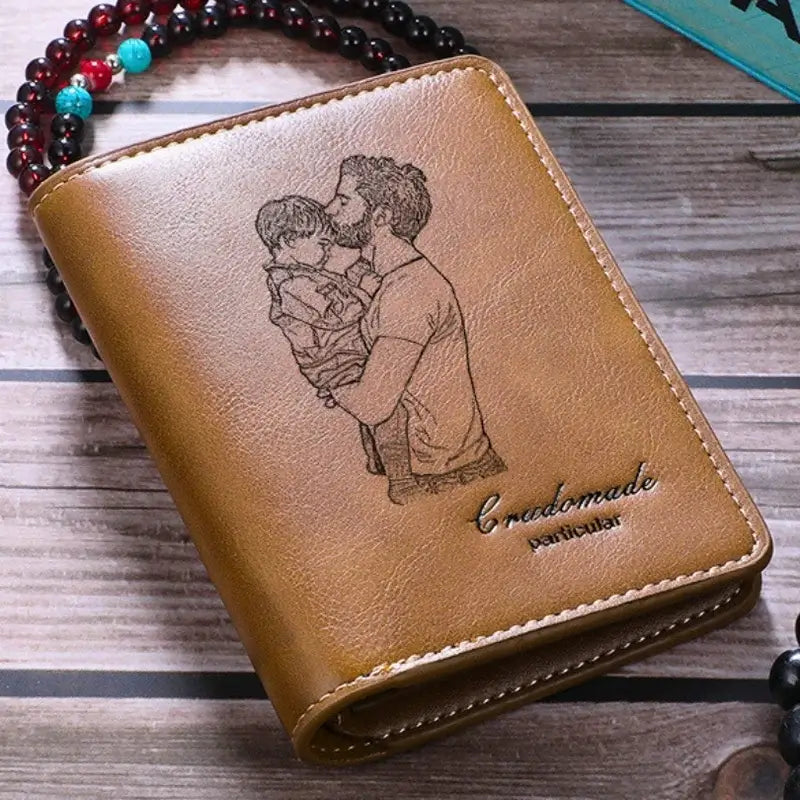 Brown Leather Personalised Photo Engraved Wallet for Men