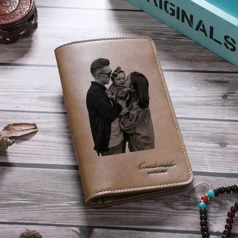 Brown Leather Personalised Photo Wallet with Text