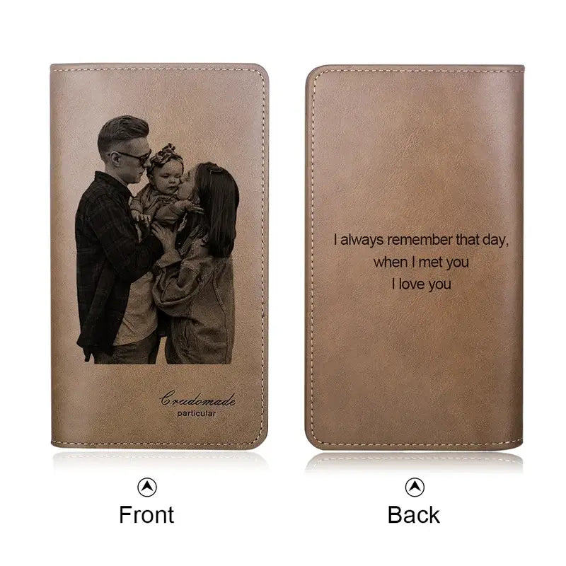 Brown Leather Personalised Photo Wallet with Text