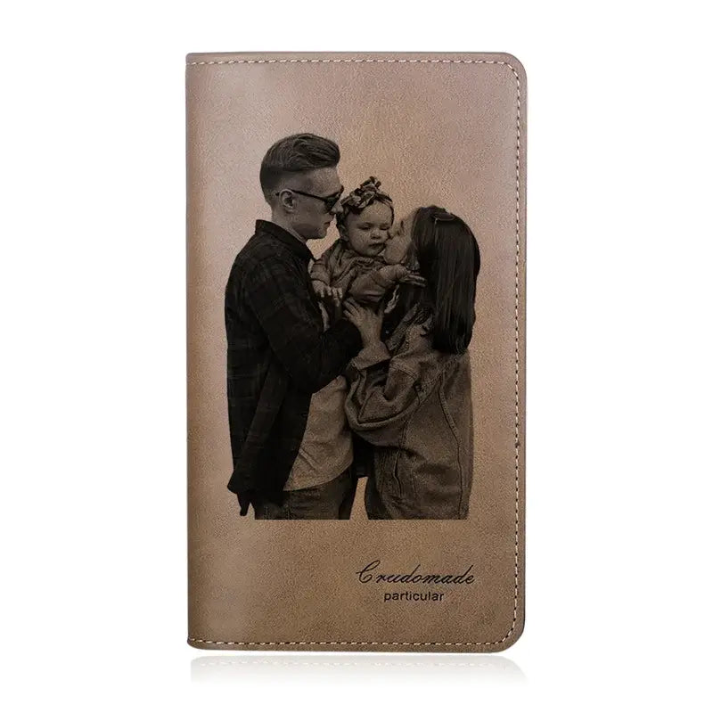 Brown Leather Personalised Photo Wallet with Text