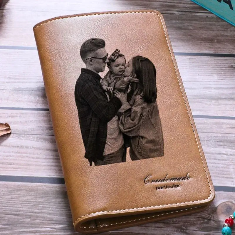 Brown Leather Personalised Photo Wallet with Text