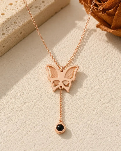 Personalised Butterfly Photo Projection Necklace - in rose gold finish