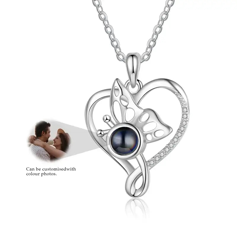 Projection Necklace with Picture Inside | Butterfly Heart Shaped Pendant Necklace