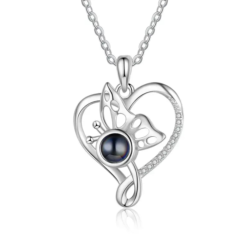 Projection Necklace with Picture Inside | Butterfly Heart Shaped Pendant Necklace