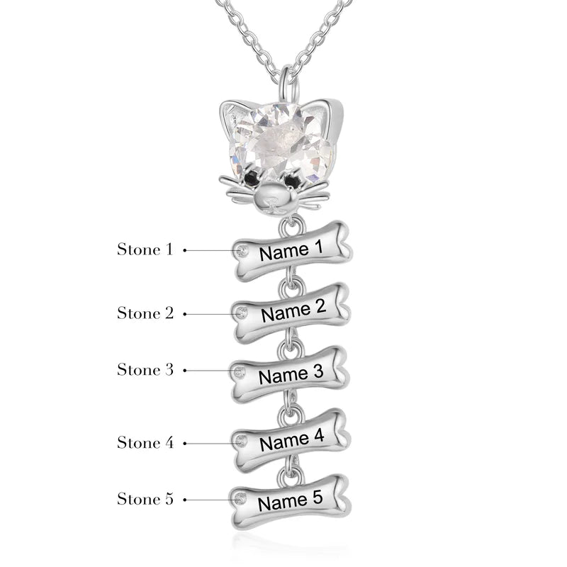 Mum Necklace with Children's Names | Cat and Bone Charms Birthstone Necklace for Mum