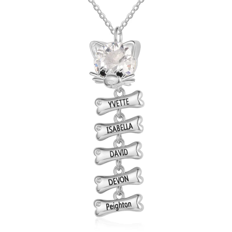 Mum Necklace with Children's Names | Cat and Bone Charms Birthstone Necklace for Mum