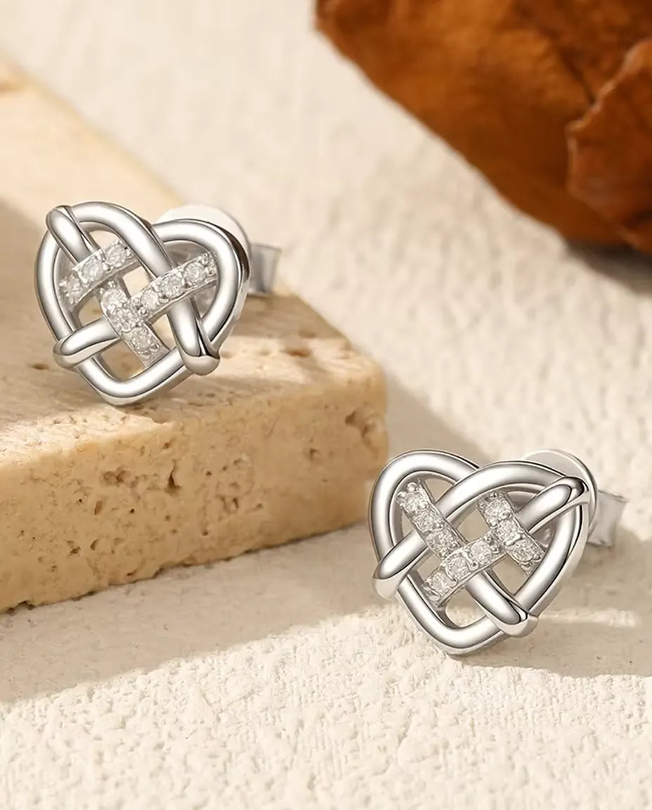 Celtic Love Knot Heart Stud Earrings