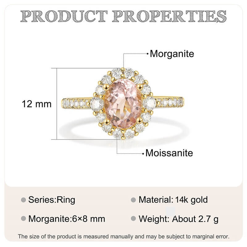 Oval Shaped Pink Morganite Engagement Ring with Moissanite 14/18k Yellow Gold