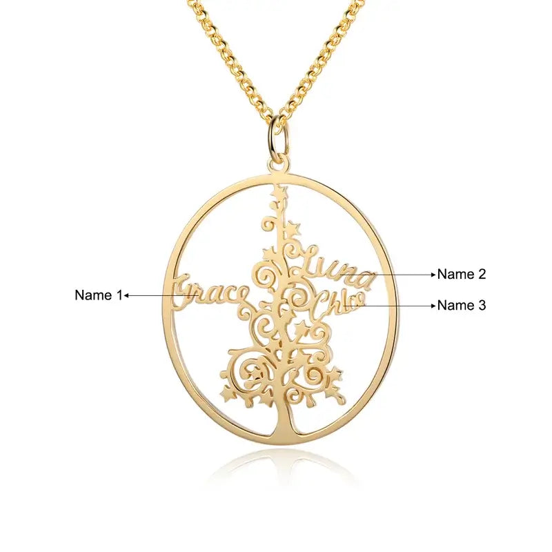 Christmas Tree Personalised Name Necklace Silver/Gold/Rose Gold, Personalised Necklace with 3-6 Name, Name Jewellery