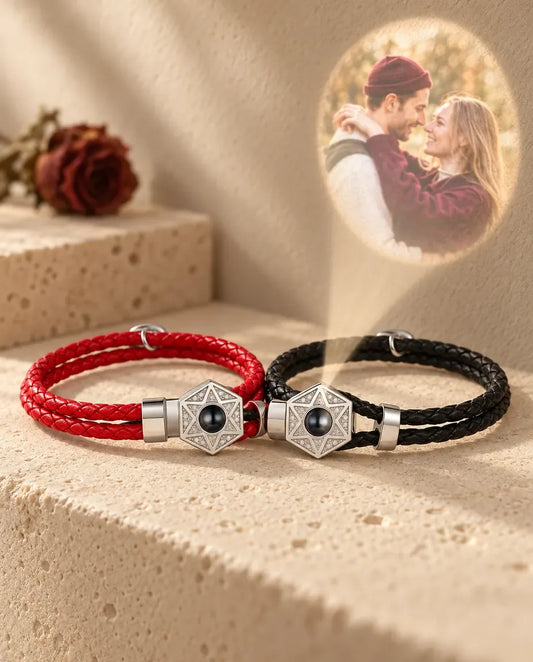 Photo Projection Couple Bracelets - projecting the hidden photo onto a wall