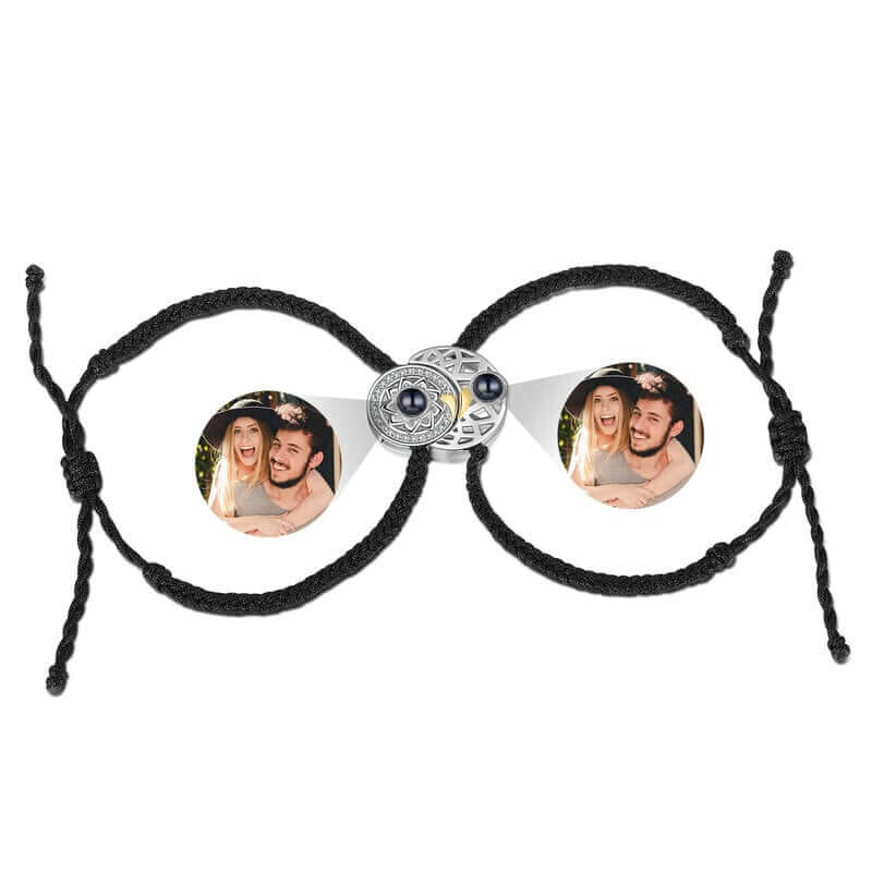 Couple Photo Projection Bracelets - Moon and Sun Charms