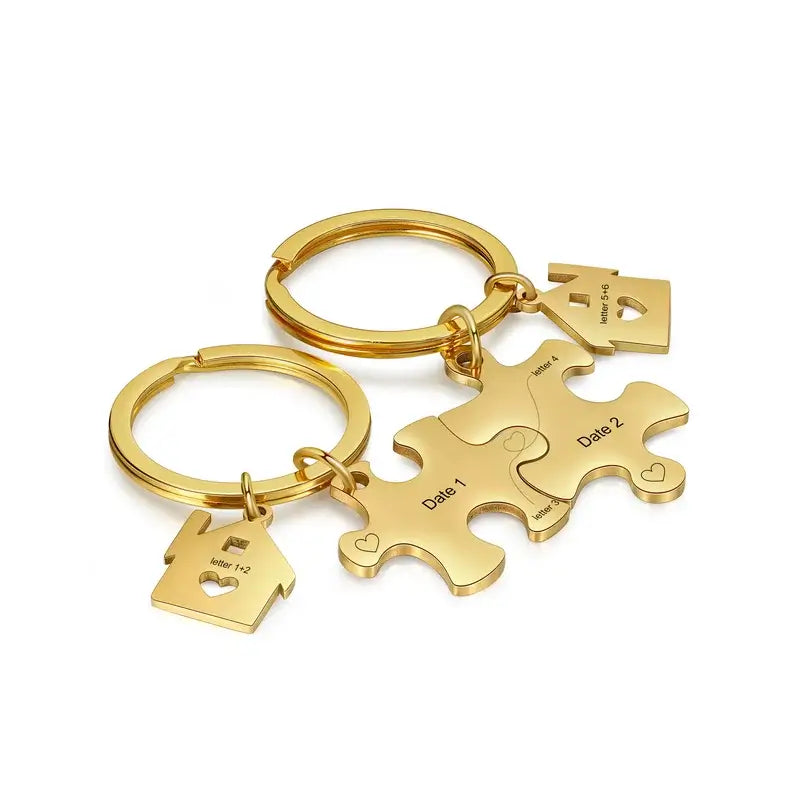 Personalised Engraved Couple's Puzzle Keyring – Silver/Rose/Yellow Gold/Black