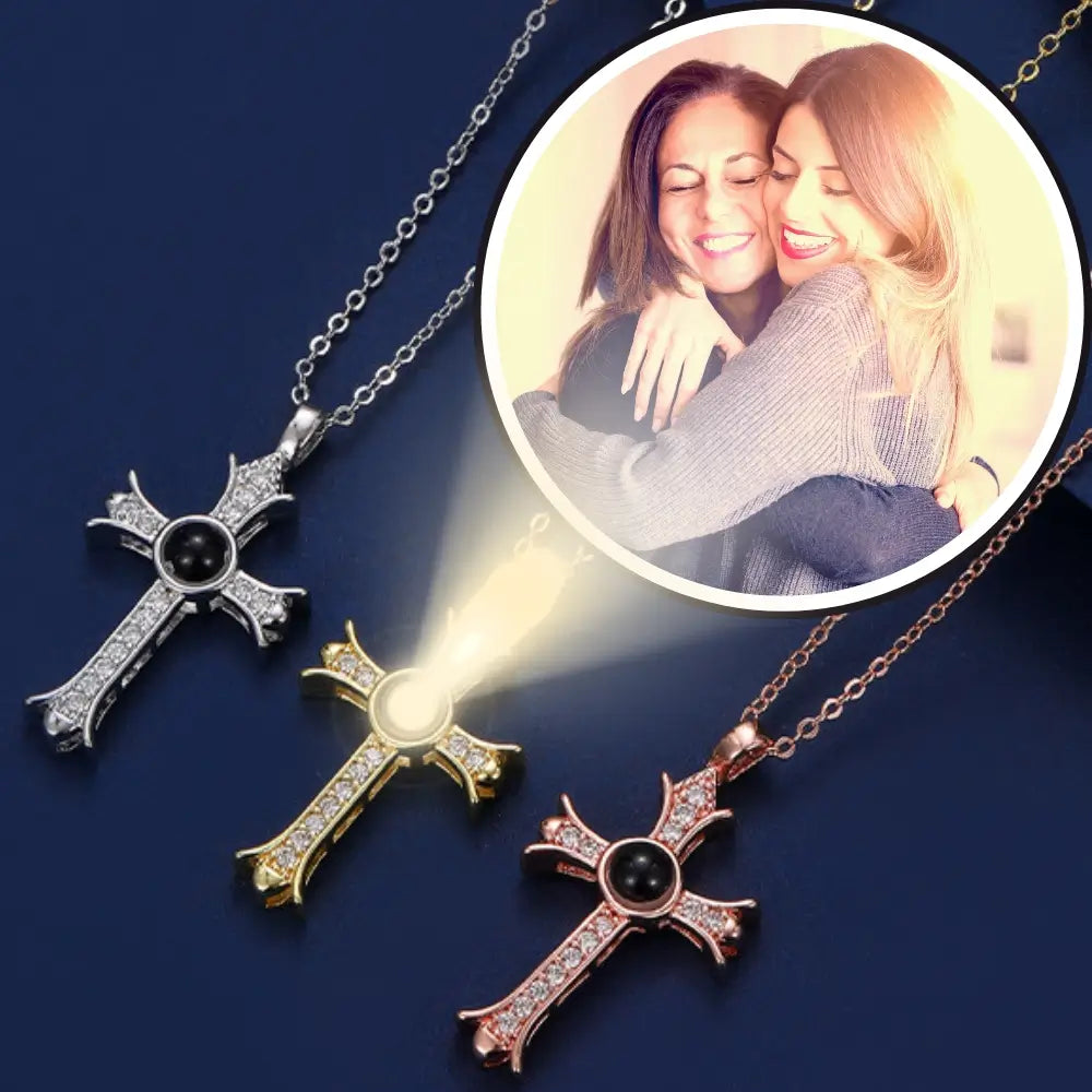 Cross Pendant Photo Projection Necklace, Necklace with Picture Inside