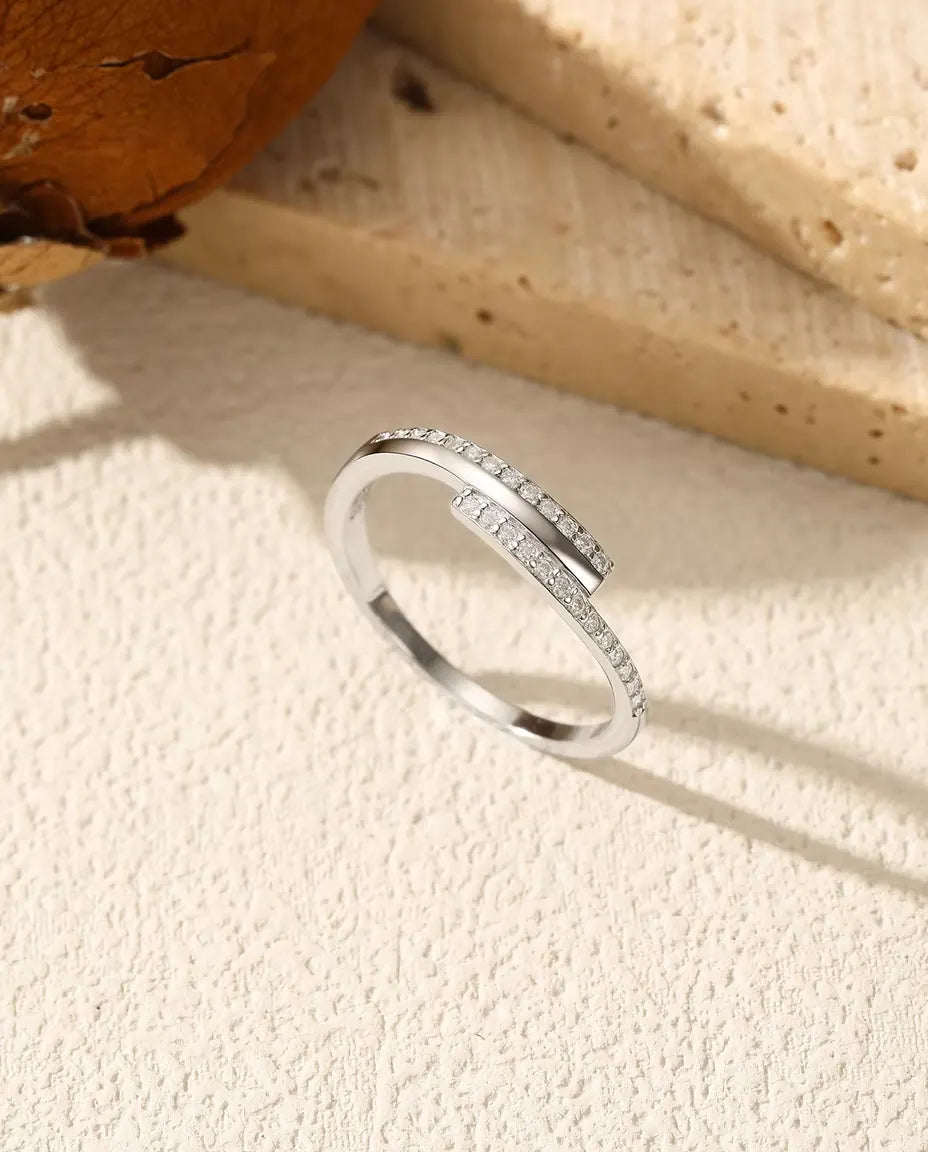 Crossover pave moissanite ring in 925 sterling silver