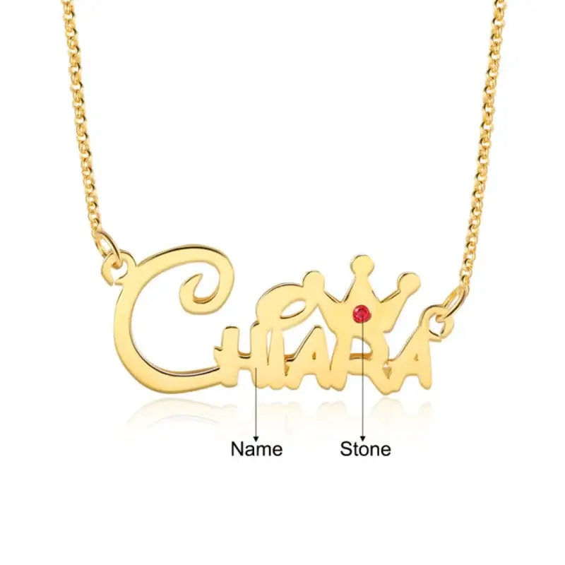 Crown Personalised Name Necklace, Necklace with Name and Birthstone, Custom Name Necklace Gold/Silver/Rose Gold