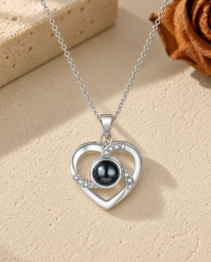 Personalised Photo Projection Necklace with Picture Inside - front view in silver