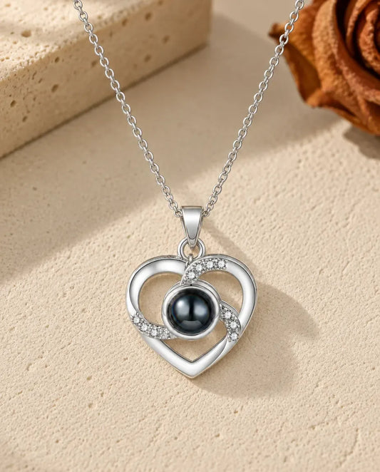 Personalised Photo Projection Necklace with Picture Inside - front view in silver