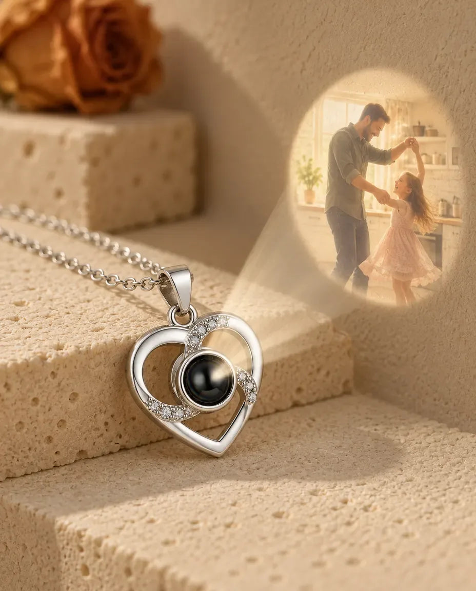 Personalised Photo Projection Necklace with Picture Inside - projecting the hidden photo onto a wall