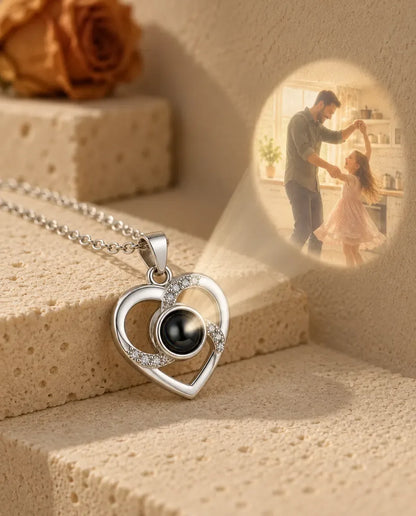 Personalised Photo Projection Necklace with Picture Inside - projecting the hidden photo onto a wall