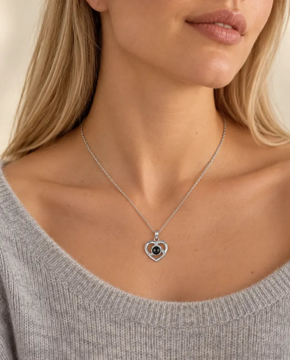 Personalised Photo Projection Necklace with Picture Inside - worn on a model