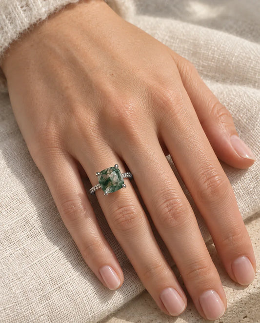 Moss Agate Ring - worn on the hand