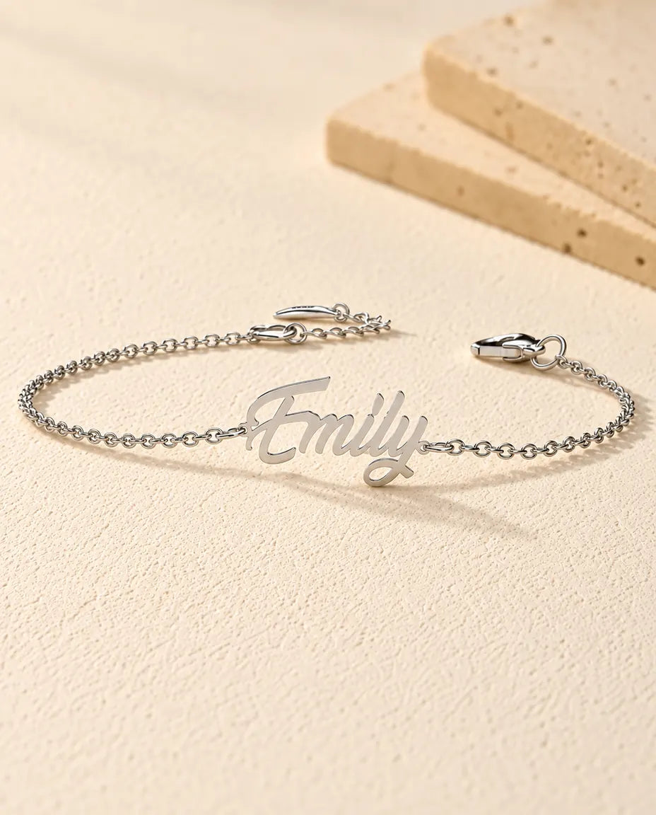 Sterling Silver Personalised Name Bracelet - front view