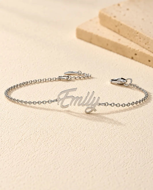 Sterling Silver Personalised Name Bracelet - front view