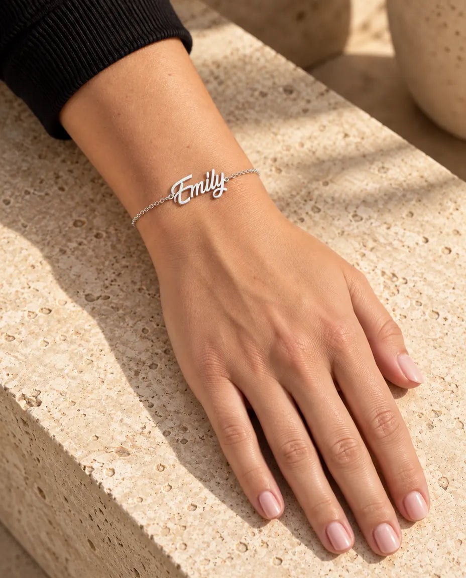 Sterling Silver Personalised Name Bracelet - worn on a model