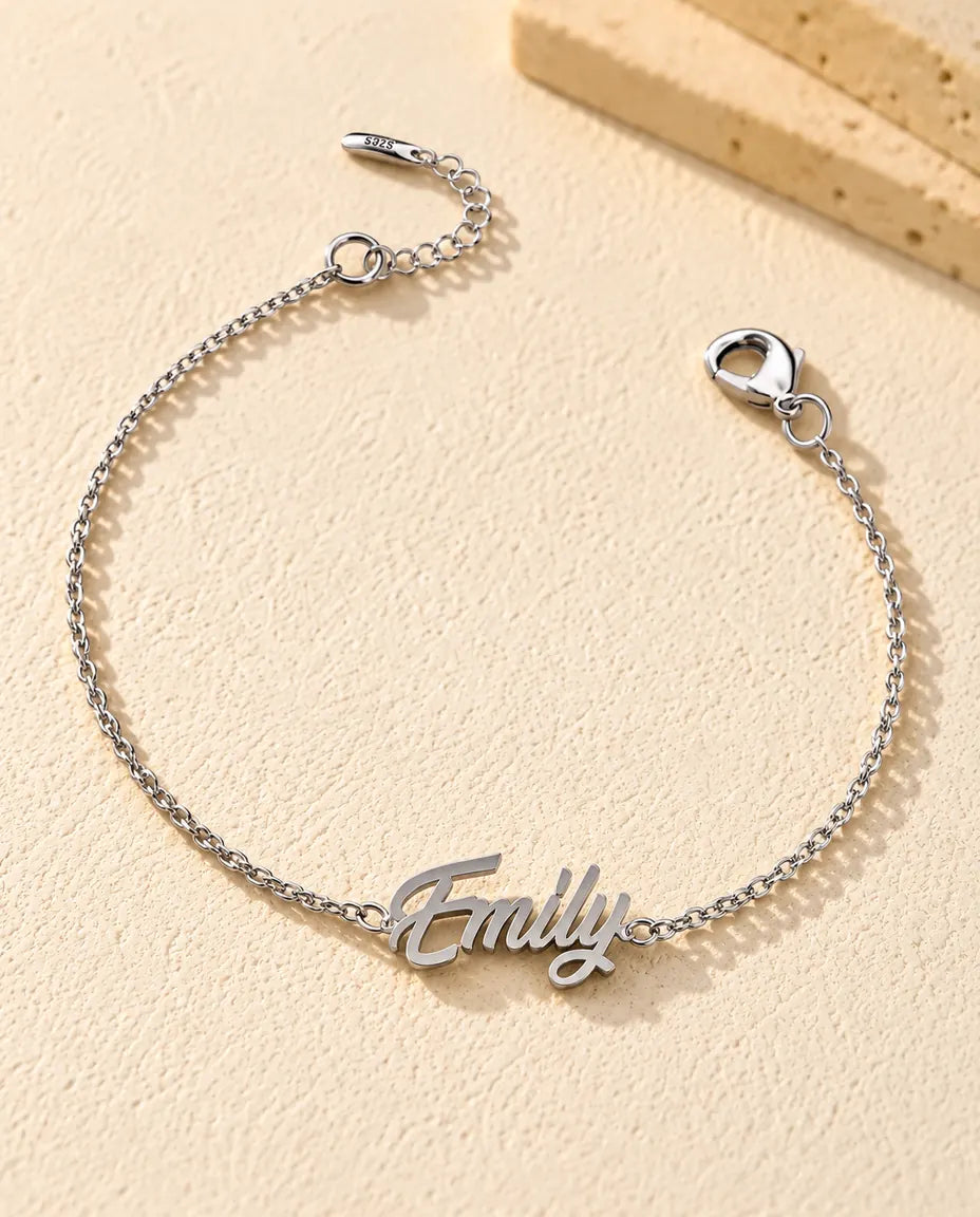 Sterling Silver Personalised Name Bracelet - three-quarter view
