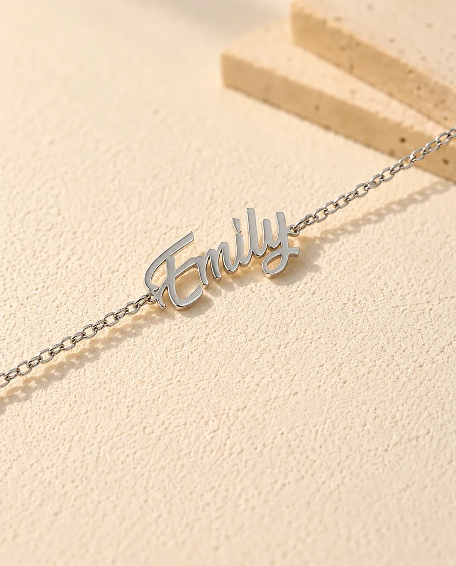 Sterling Silver Personalised Name Bracelet - close-up of the cut-out name
