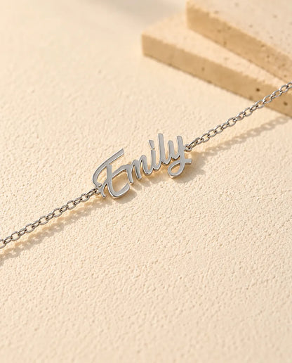 Sterling Silver Personalised Name Bracelet - close-up of the cut-out name