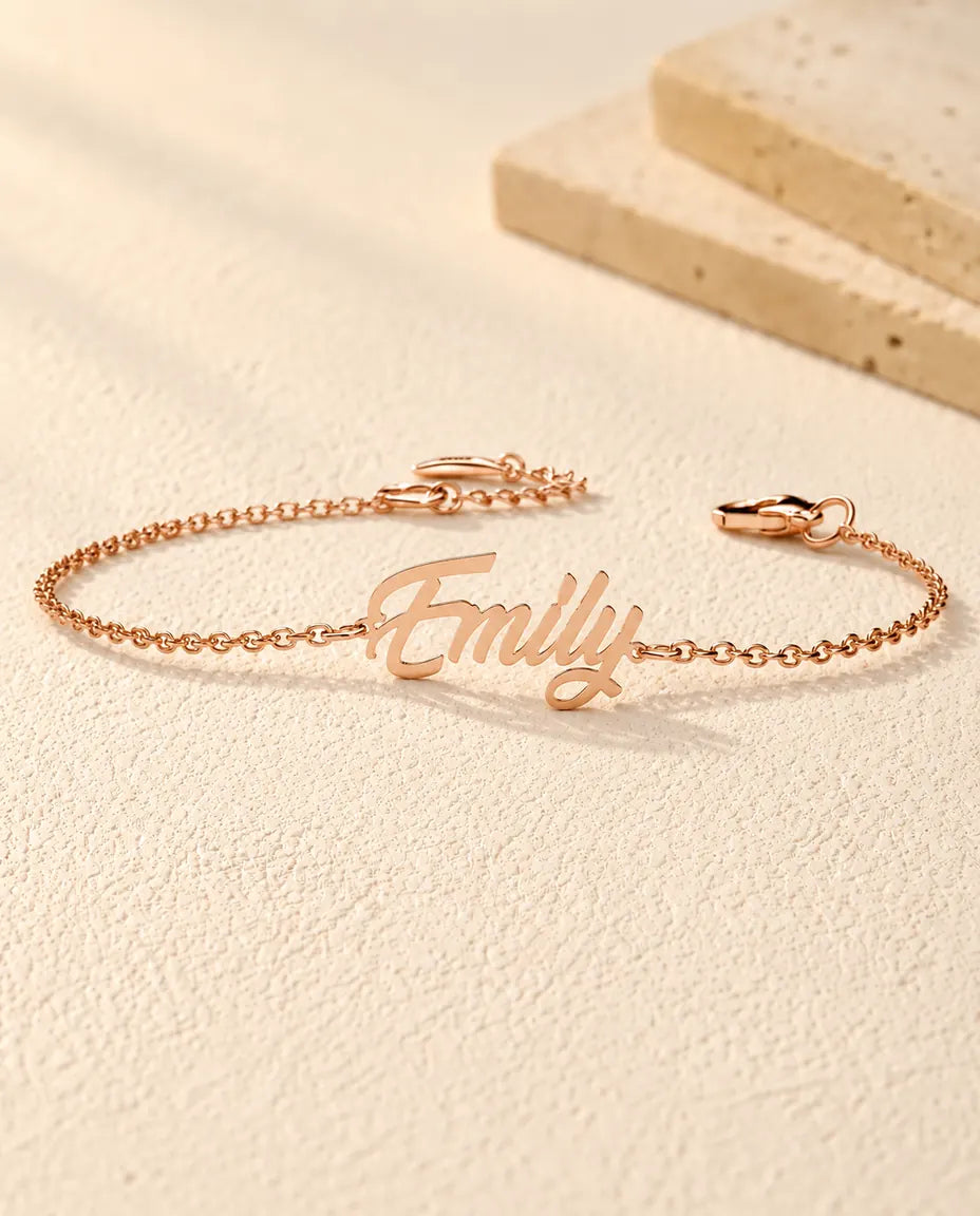 Sterling Silver Personalised Name Bracelet - in rose gold finish