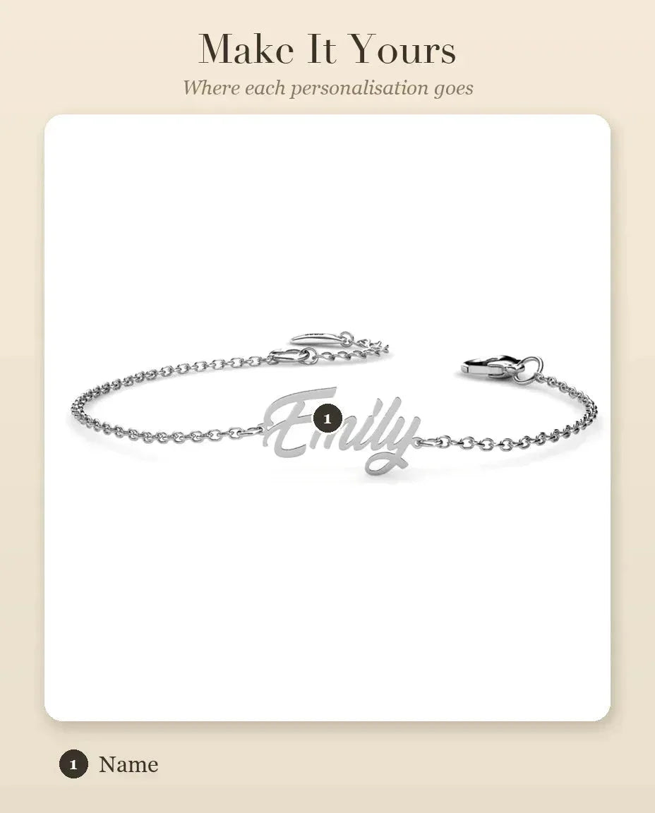 Sterling Silver Personalised Name Bracelet - personalisation guide: where each name goes