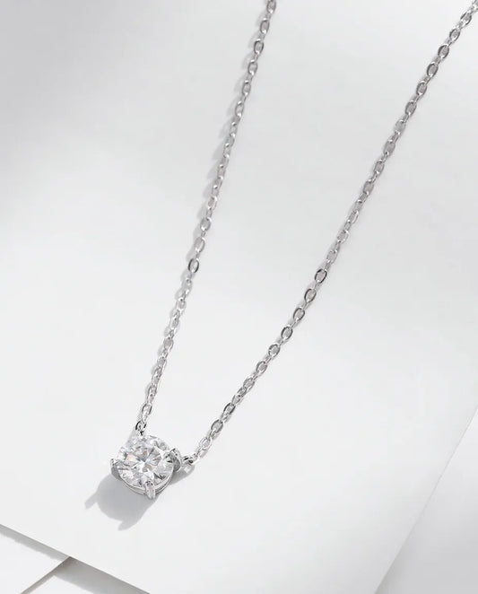0.8ct moissanite solitaire necklace in 925 sterling silver, dainty round pendant for women
