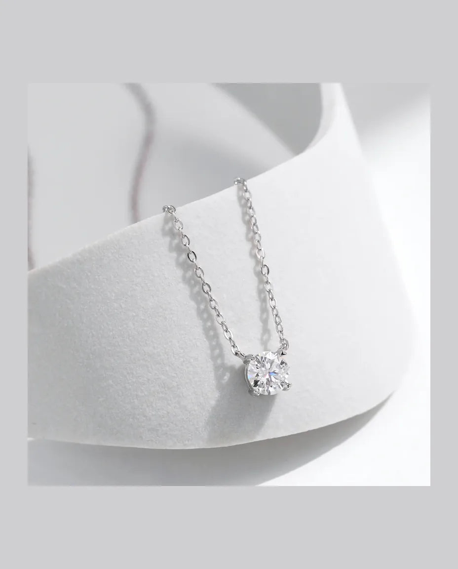 0.8ct moissanite solitaire necklace in 925 sterling silver, dainty round pendant for women
