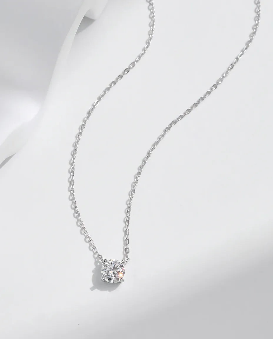 0.8ct moissanite solitaire necklace in 925 sterling silver, dainty round pendant for women