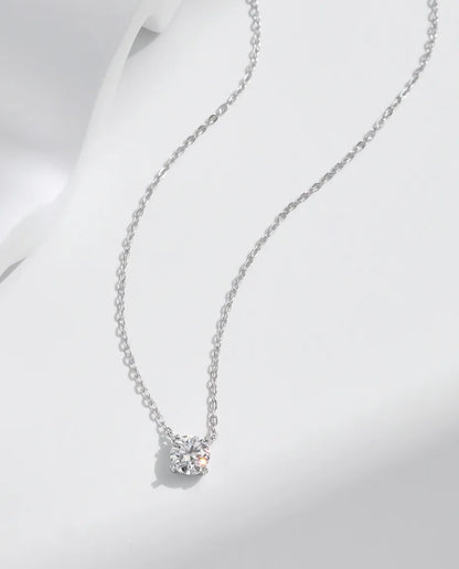 0.8ct moissanite solitaire necklace in 925 sterling silver, dainty round pendant for women