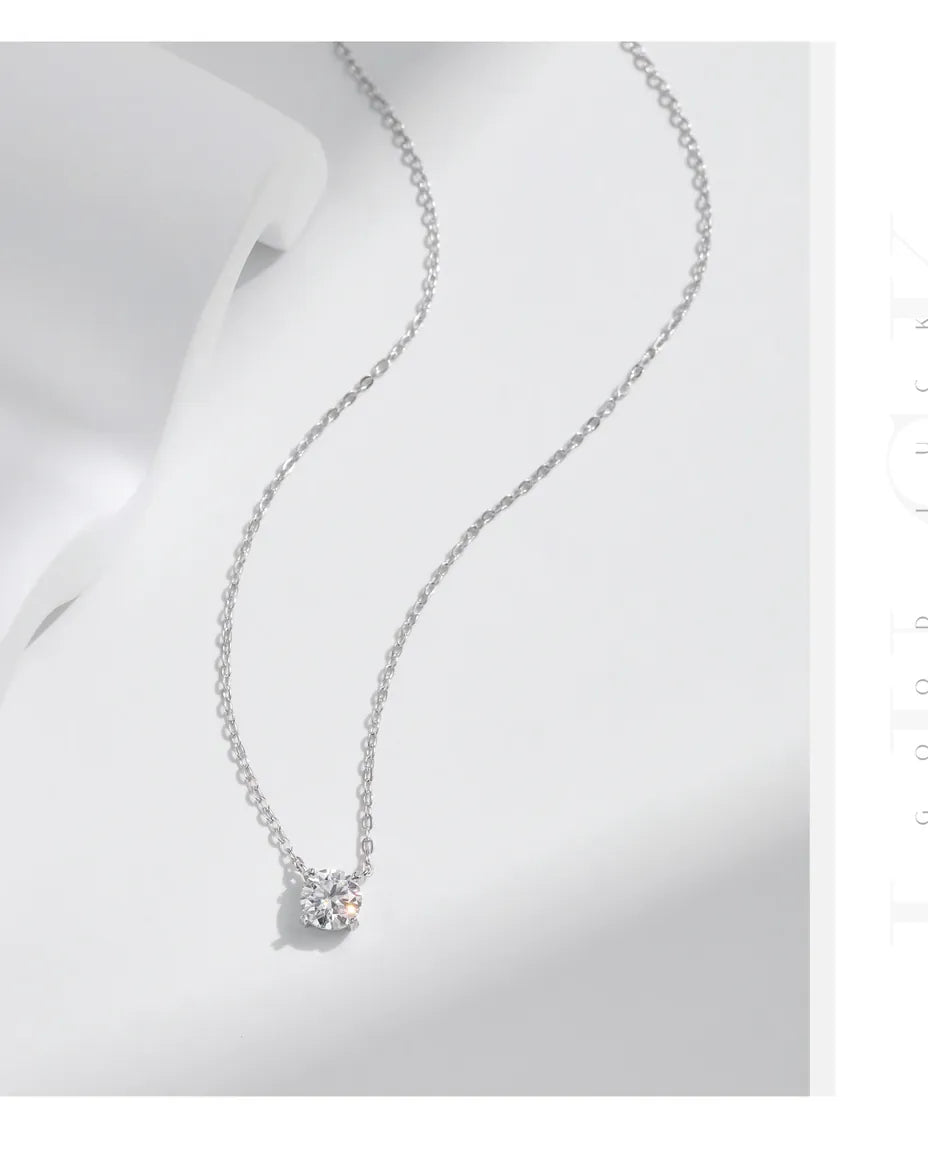 0.8ct moissanite solitaire necklace in 925 sterling silver, dainty round pendant for women