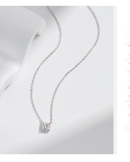 0.8ct moissanite solitaire necklace in 925 sterling silver, dainty round pendant for women