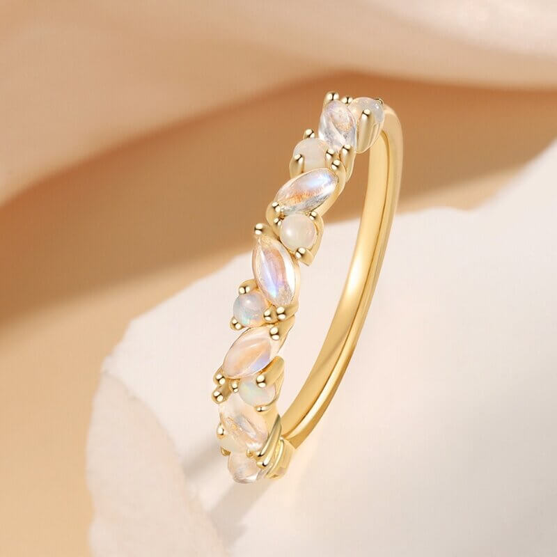 Dainty Opal Ring - Natural Opal - 18k Yellow Gold
