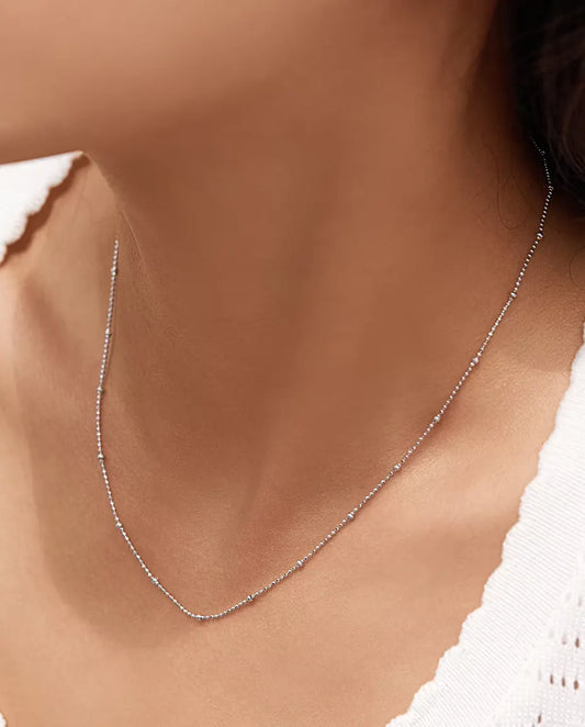 Bead Chain Necklace in 925 Sterling Silver - worn on a model