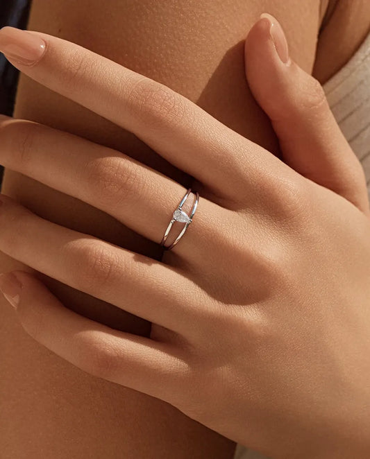 Double band pear moissanite ring in 925 sterling silver
